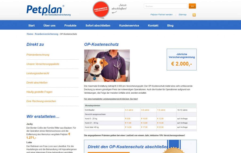 Die Webseite von Petplan