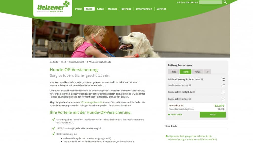 Webseite der Uelzener Hunde OP Versicherung
